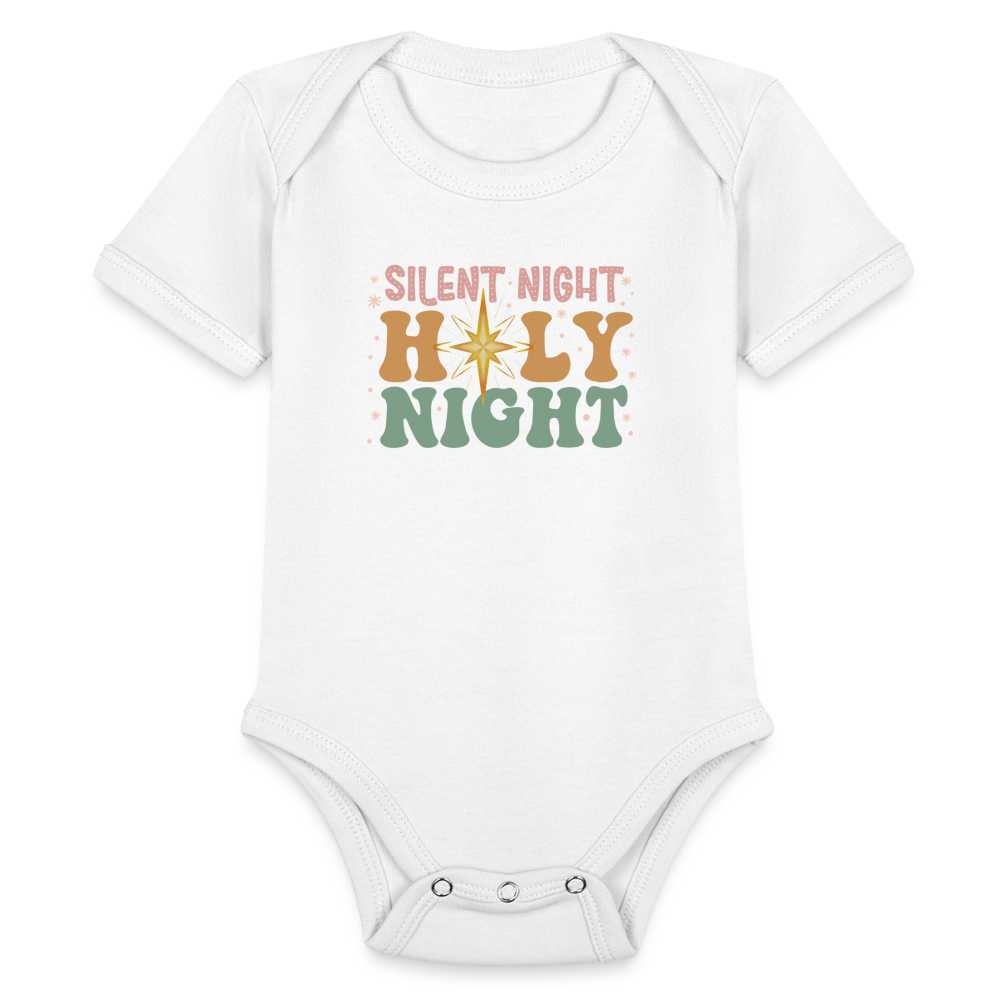 Silent Night Christmas Family Organic Short Sleeve Baby Bodysuit - white