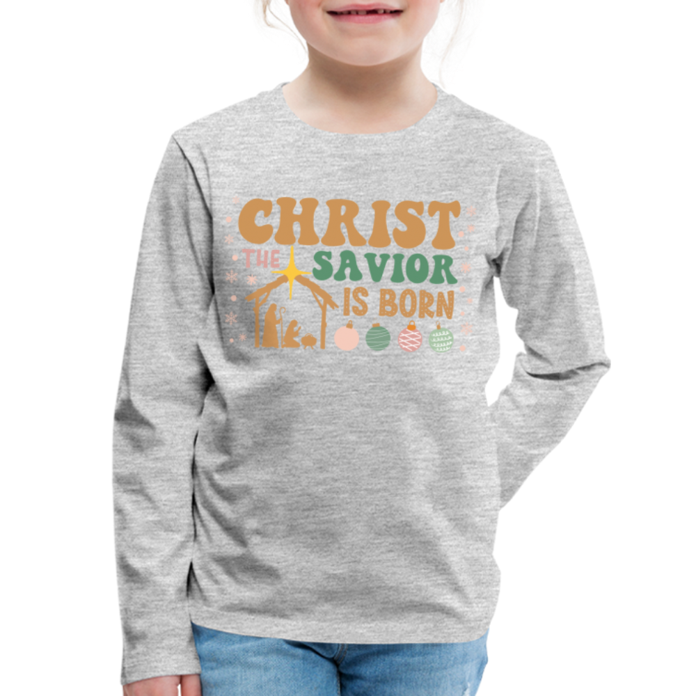 Christ the Savior is Born Christmas Family Kids' Premium Long Sleeve T-Shirt - heather gray