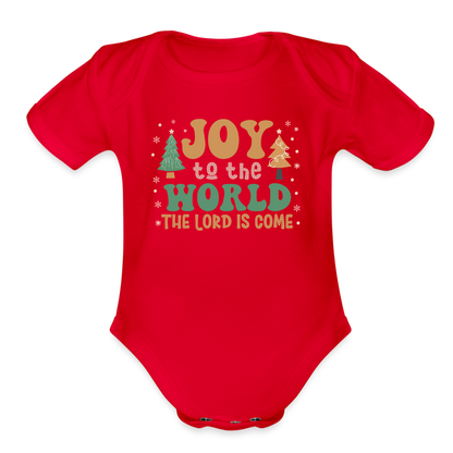 Joy to the World Christmas Family Organic Short Sleeve Baby Bodysuit - red