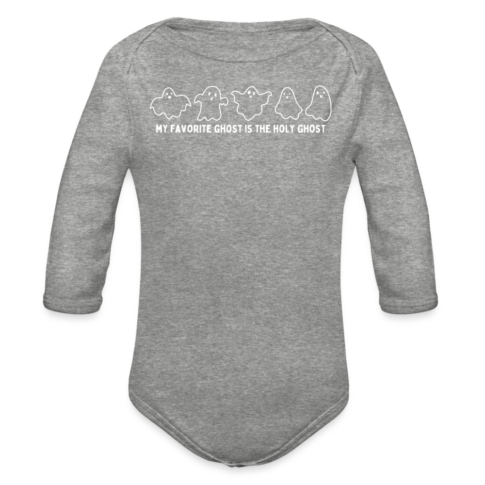 My Favorite Ghost is the Holy Ghost (Outline) Baby Long Sleeve Bodysuit - heather grey