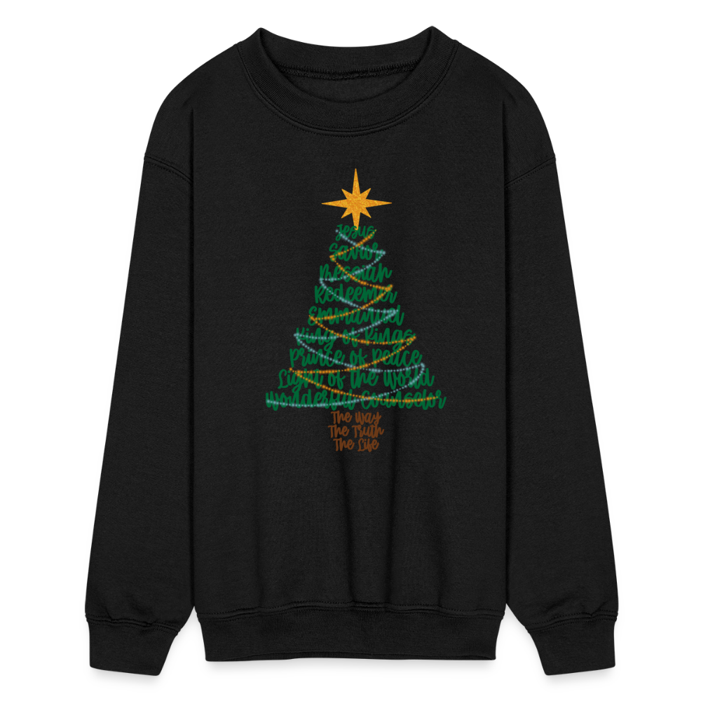 Names of Jesus Christmas Tree Kid's Long Sleeve Sweater - black