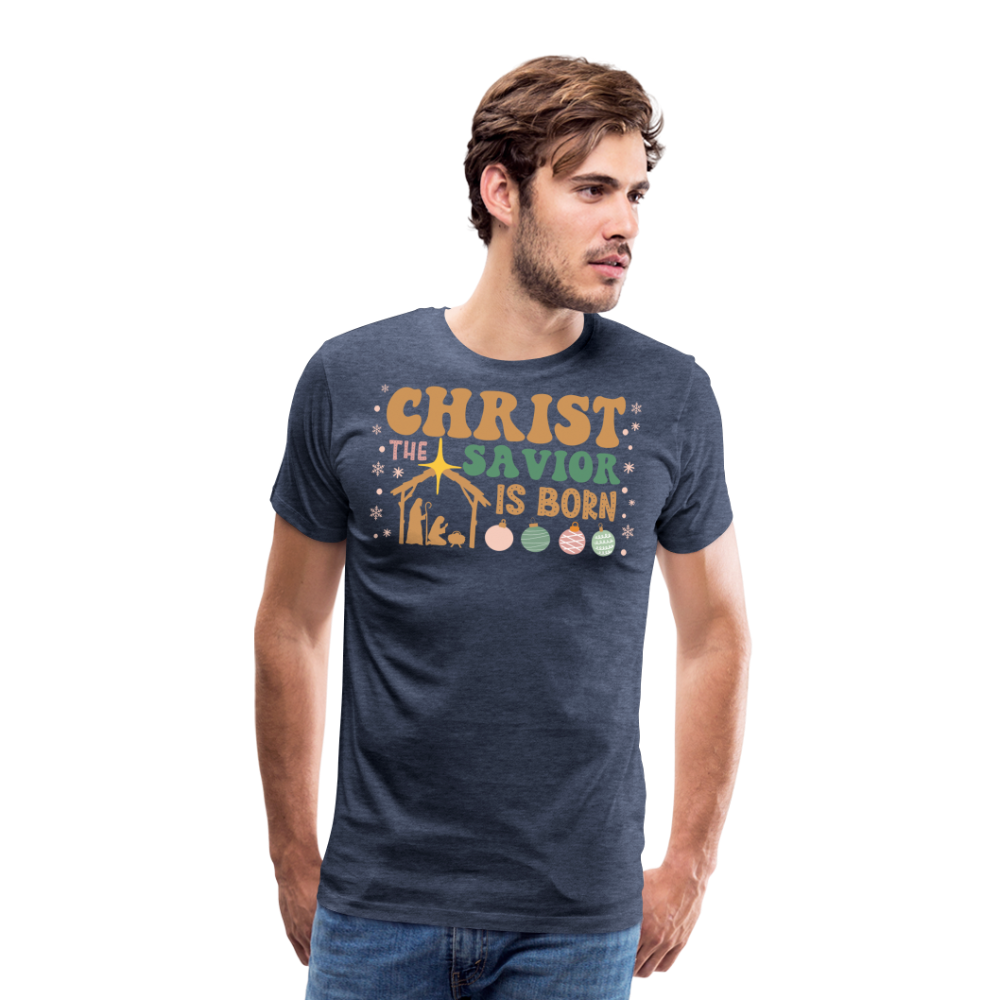 Christ the Savior is Born Christmas Family Men's Premium T-Shirt - heather blue