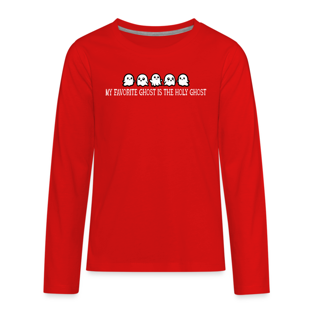 My Favorite Ghost is the Holy Ghost (W) Kid's Long Sleeve Shirt - red