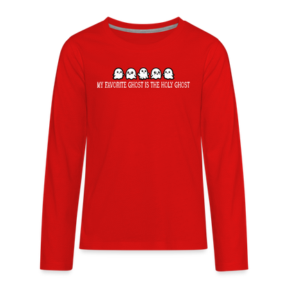 My Favorite Ghost is the Holy Ghost (W) Kid's Long Sleeve Shirt - red