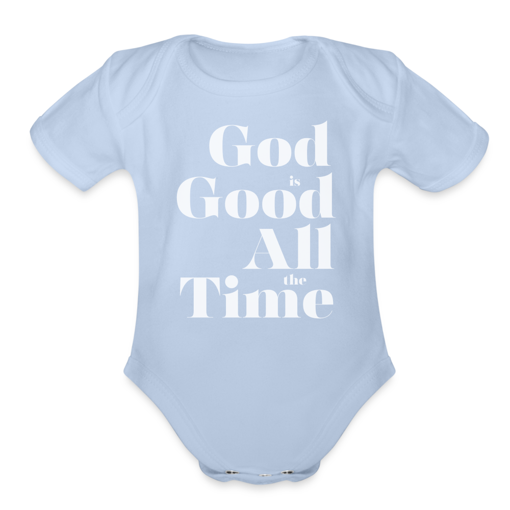 God is Good Organic Short Sleeve Baby Bodysuit - sky