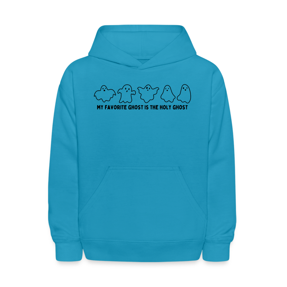 My Favorite Ghost is the Holy Ghost , (Outline) Youth Hoodie - turquoise