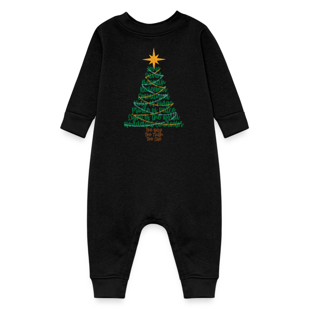 Names of Jesus Christmas Tree Baby Fleece Long Sleeve Onesie - black