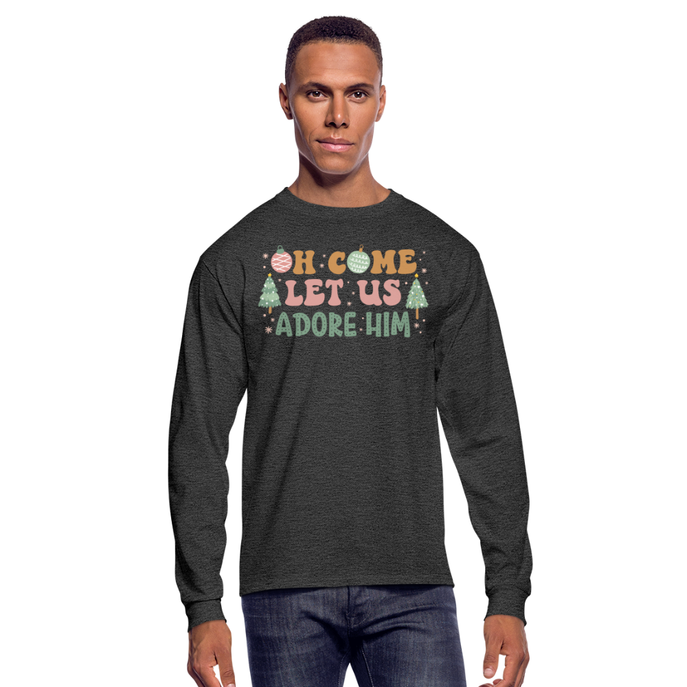 Oh Come Let Us Adore Him Christmas Family Men's Long Sleeve T-Shirt - heather black