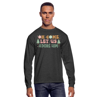 Oh Come Let Us Adore Him Christmas Family Men's Long Sleeve T-Shirt - heather black