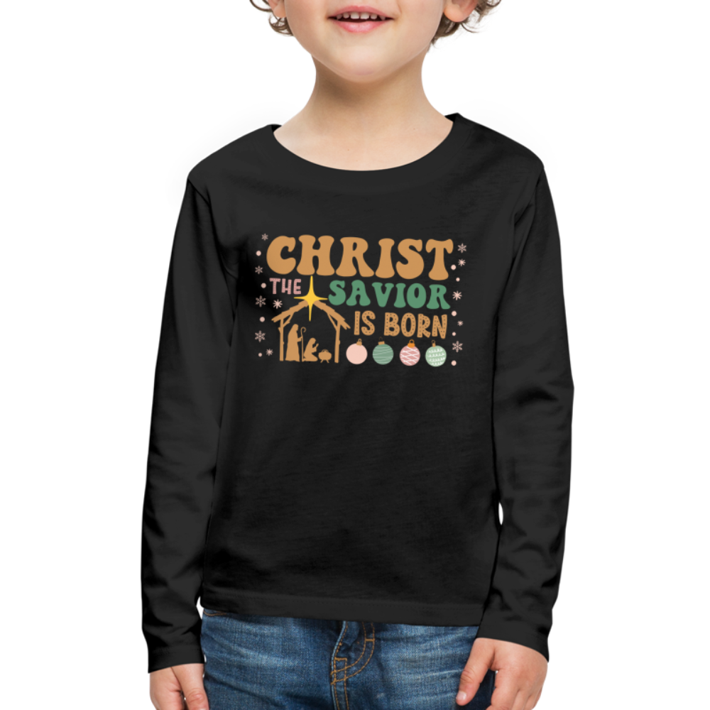 Christ the Savior is Born Christmas Family Kids' Premium Long Sleeve T-Shirt - black