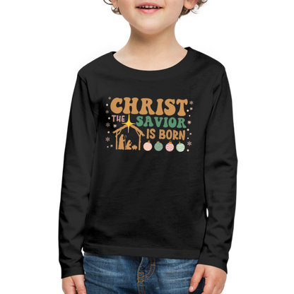 Christ the Savior is Born Christmas Family Kids' Premium Long Sleeve T-Shirt - black