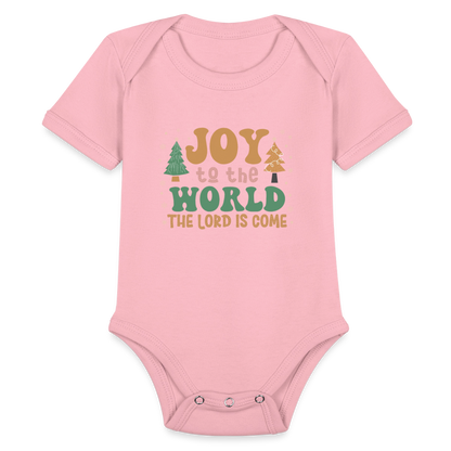 Joy to the World Christmas Family Organic Short Sleeve Baby Bodysuit - light pink