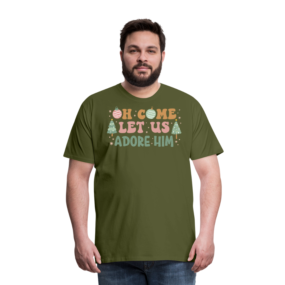 Oh Come Let Us Adore Him Christmas Family Men's Premium T-Shirt - olive green