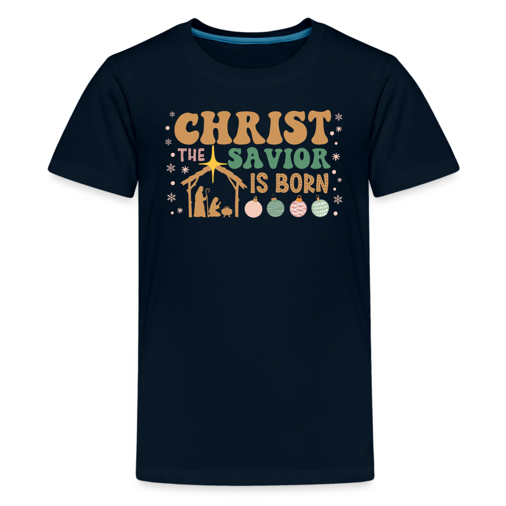 Christ the Savior is Born Christmas Family Kids' Premium T-Shirt - deep navy