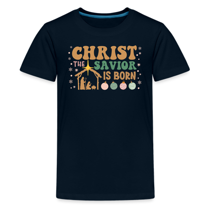 Christ the Savior is Born Christmas Family Kids' Premium T-Shirt - deep navy