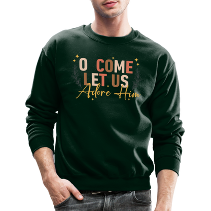 O Come Let us Adore Him Christmas Men's Sweater - forest green