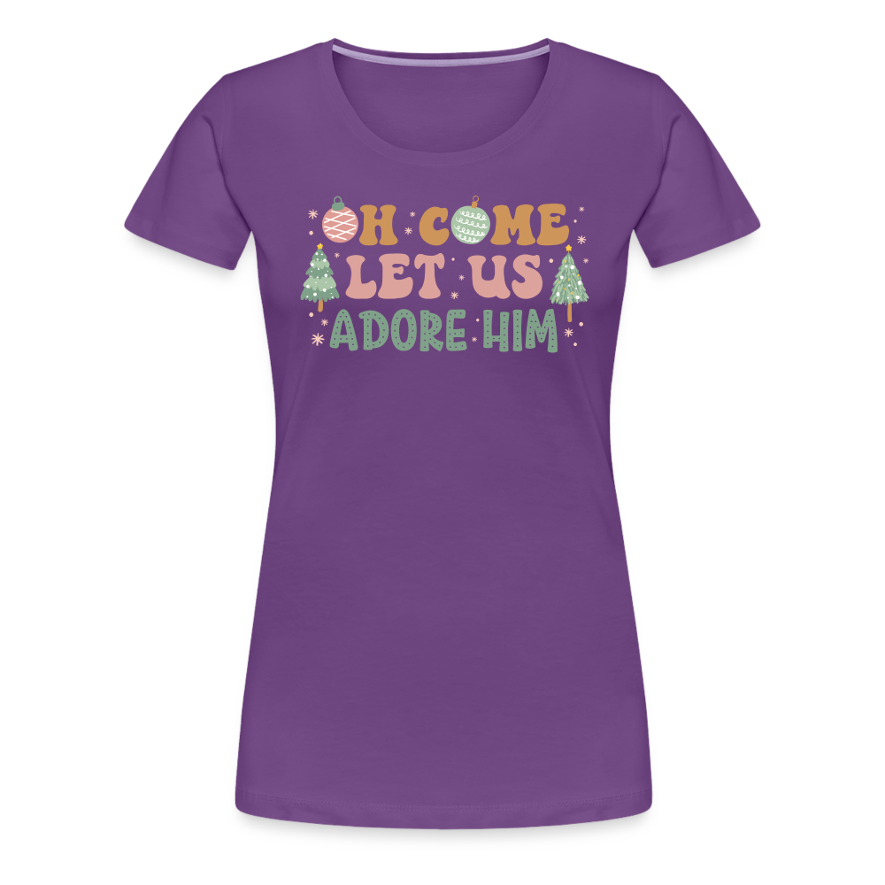 O Come Let Us Adore Him Christmas Family Women’s Premium T-Shirt - purple