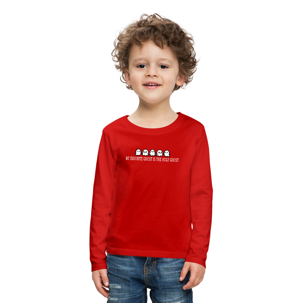 My Favorite Ghost is the Holy Ghost (W) Kid's Long Sleeve Shirt - red