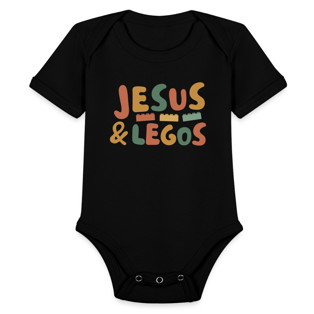 Jesus & Legos Family Organic Short Sleeve Baby Bodysuit - black