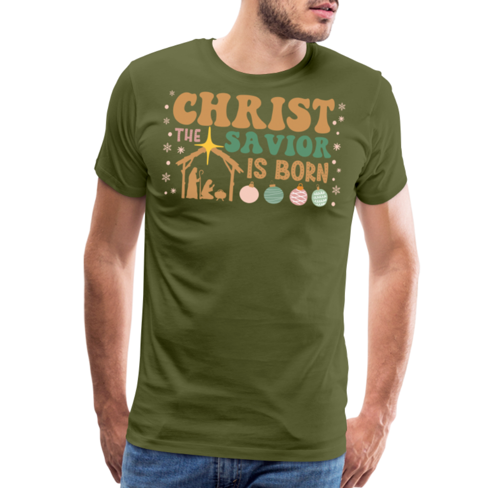 Christ the Savior is Born Christmas Family Men's Premium T-Shirt - olive green