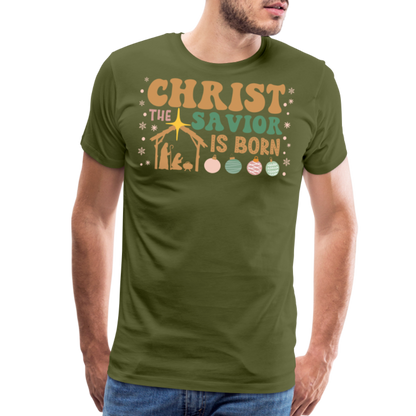 Christ the Savior is Born Christmas Family Men's Premium T-Shirt - olive green