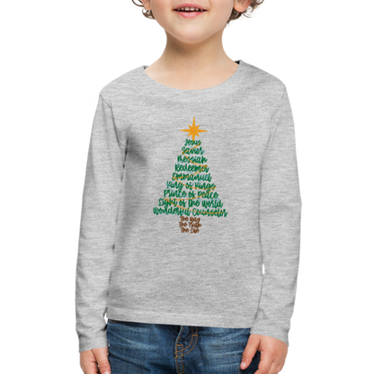 Names of Jesus Christmas Tree Kid's Long Sleeve Shirt - heather gray