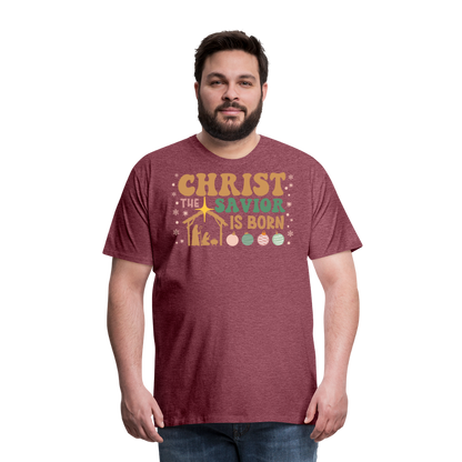 Christ the Savior is Born Christmas Family Men's Premium T-Shirt - heather burgundy