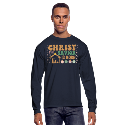 Christ the Savior is Born Christmas Family Men's Long Sleeve T-Shirt - navy