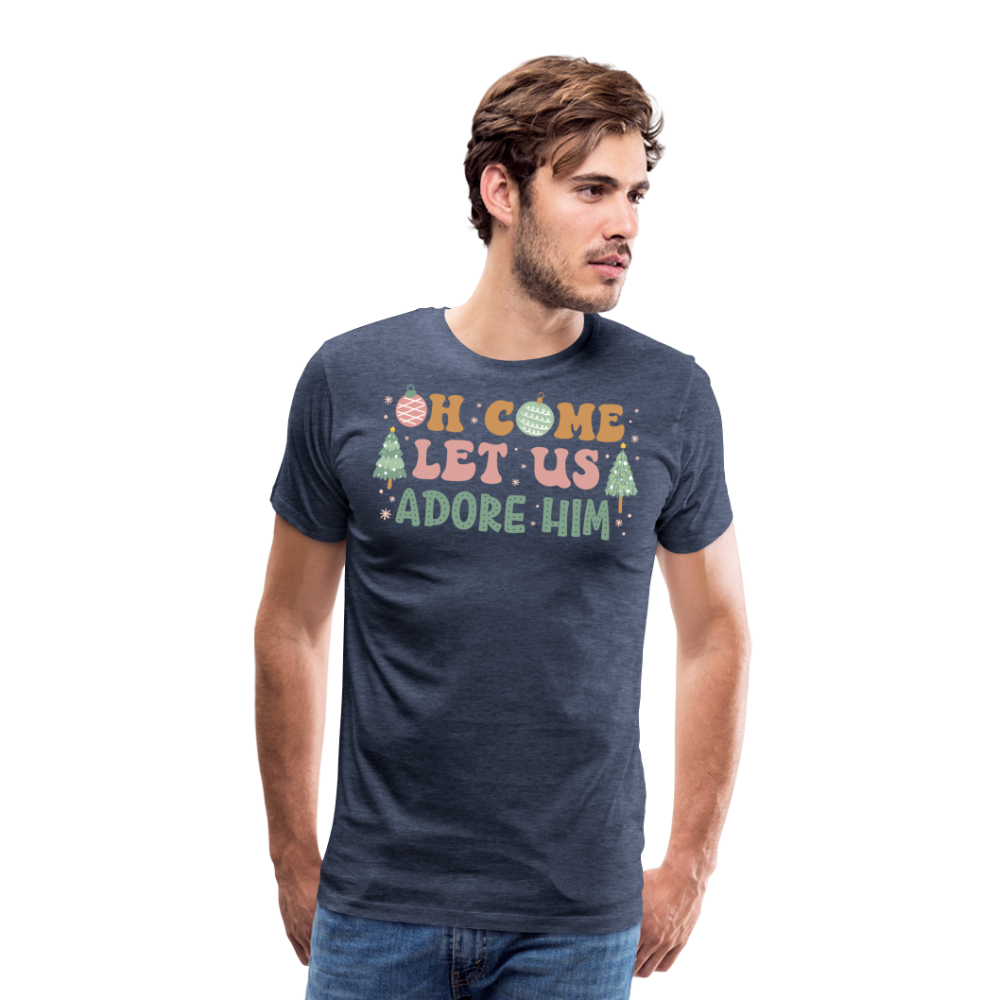 Oh Come Let Us Adore Him Christmas Family Men's Premium T-Shirt - heather blue