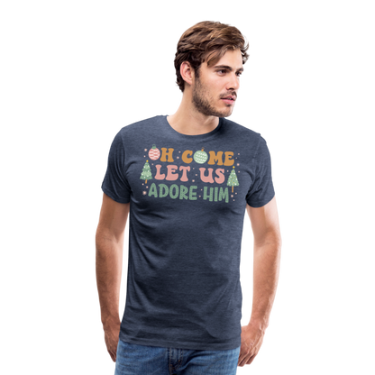 Oh Come Let Us Adore Him Christmas Family Men's Premium T-Shirt - heather blue