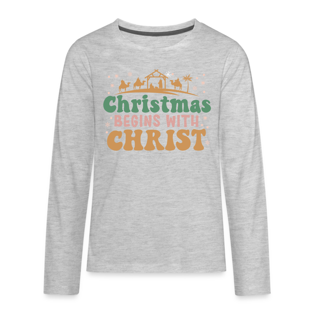 Christmas Begins with Christ Family Kids' Premium Long Sleeve T-Shirt - heather gray