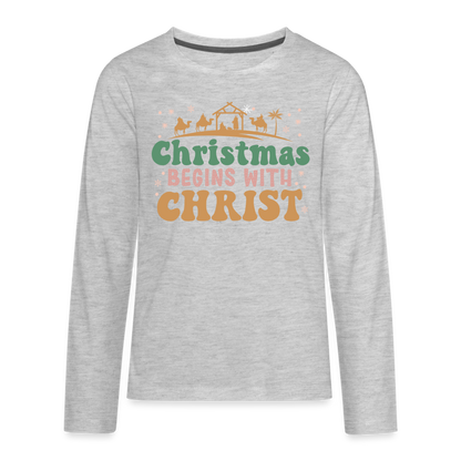 Christmas Begins with Christ Family Kids' Premium Long Sleeve T-Shirt - heather gray