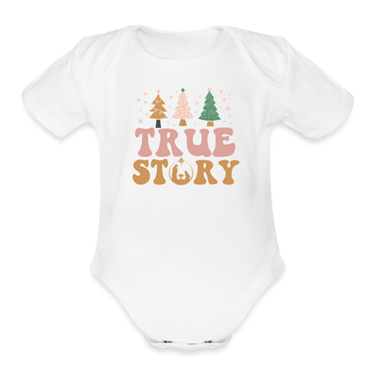 True Story Christmas Family Organic Short Sleeve Baby Bodysuit - white