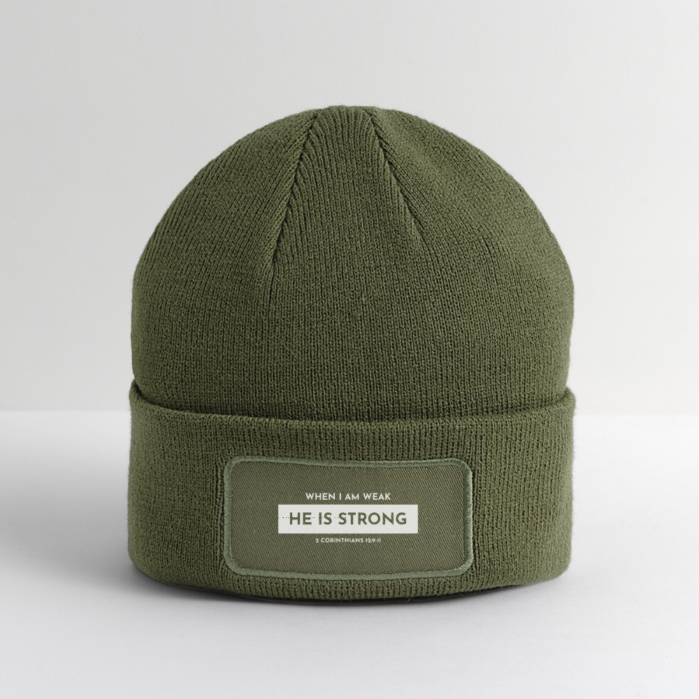 When I Am Weak He is Strong Beanie - olive