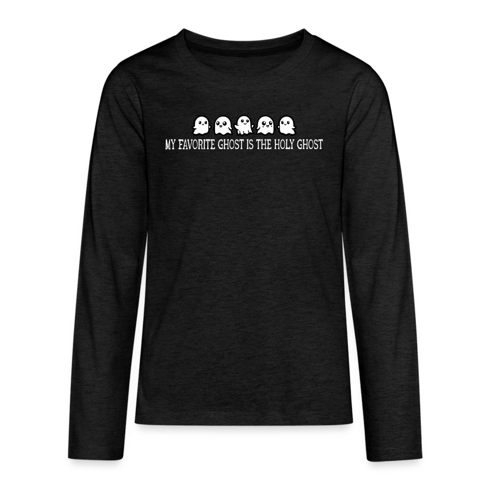 My Favorite Ghost is the Holy Ghost (W) Kid's Long Sleeve Shirt - charcoal grey