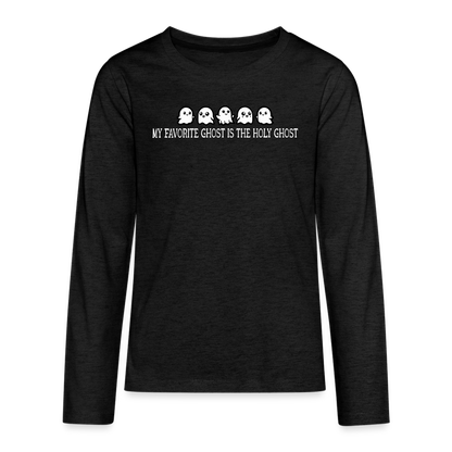 My Favorite Ghost is the Holy Ghost (W) Kid's Long Sleeve Shirt - charcoal grey