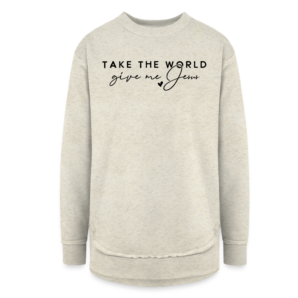 Take the World Give Me Jesus Women's Long Sleeve Weekend Tunic - heather oatmeal