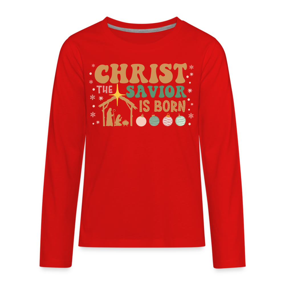 Christ the Savior is Born Christmas Family Kids' Premium Long Sleeve T-Shirt - red