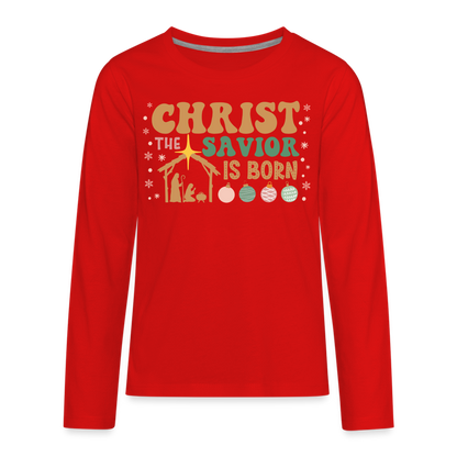 Christ the Savior is Born Christmas Family Kids' Premium Long Sleeve T-Shirt - red