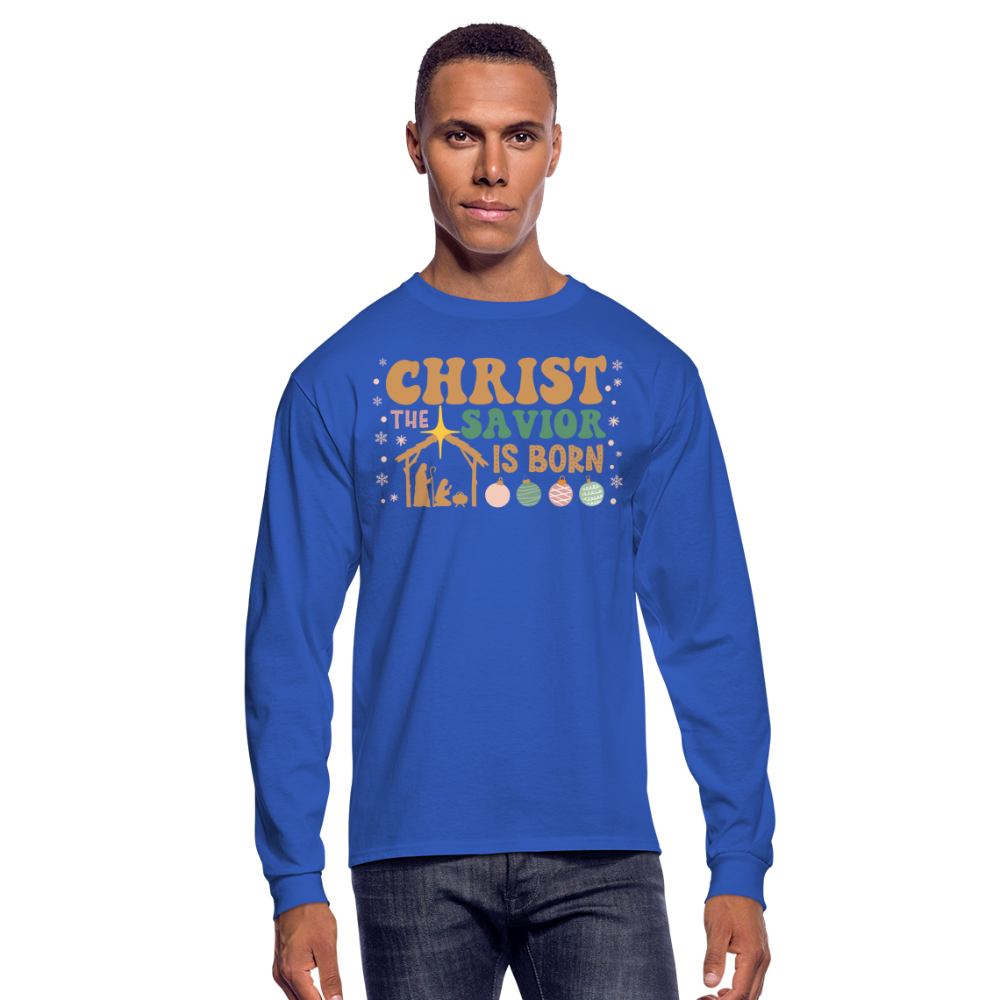 Christ the Savior is Born Christmas Family Men's Long Sleeve T-Shirt - royal blue