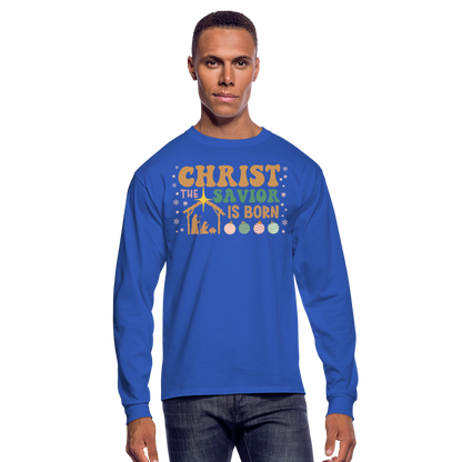 Christ the Savior is Born Christmas Family Men's Long Sleeve T-Shirt - royal blue