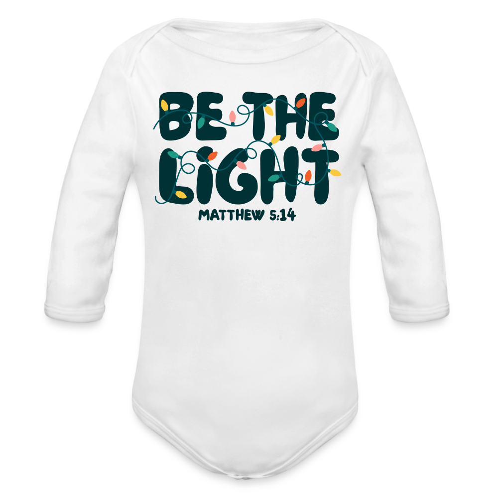 Be the Light Christmas Baby Long Sleeve Onesie - white