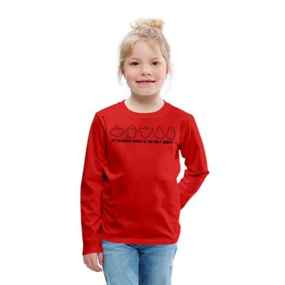 My Favorite Ghost is the Holy Ghost (Outline) Youth Long Sleeve Shirt - red