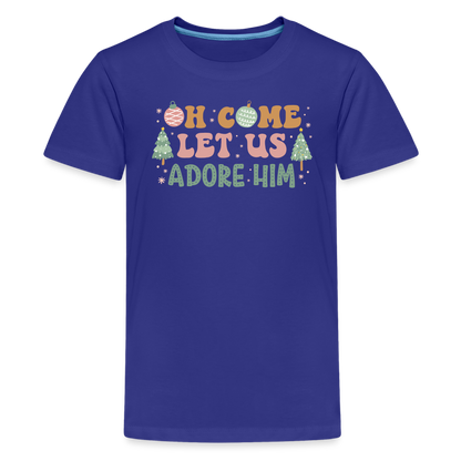 Oh Come Let Us Adore Him Christmas Family Kids' Premium T-Shirt - royal blue