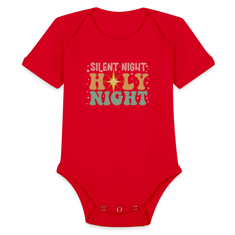 Silent Night Christmas Family Organic Short Sleeve Baby Bodysuit - red