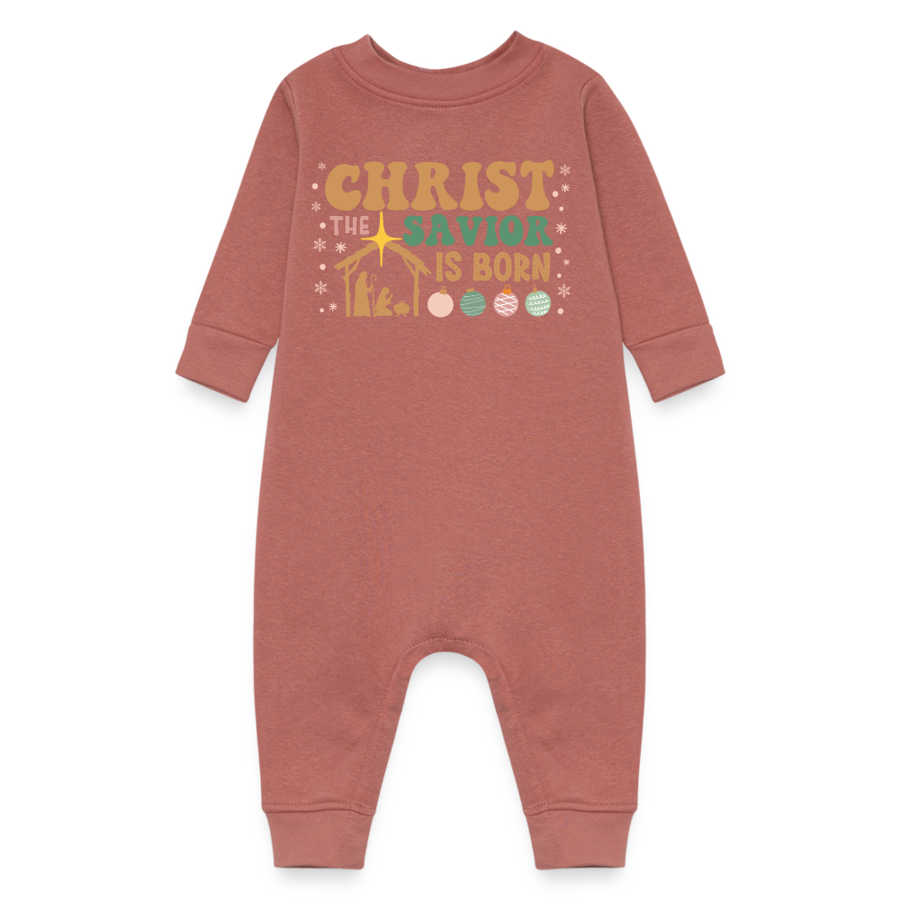 Christ the Savior is Born Christmas Family Baby Fleece One Piece - mauve