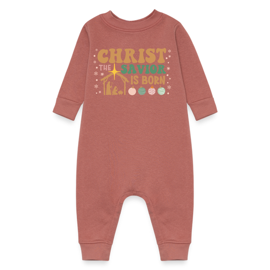 Christ the Savior is Born Christmas Family Baby Fleece One Piece - mauve