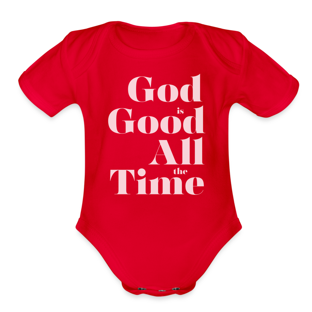 God is Good Organic Short Sleeve Baby Bodysuit - red