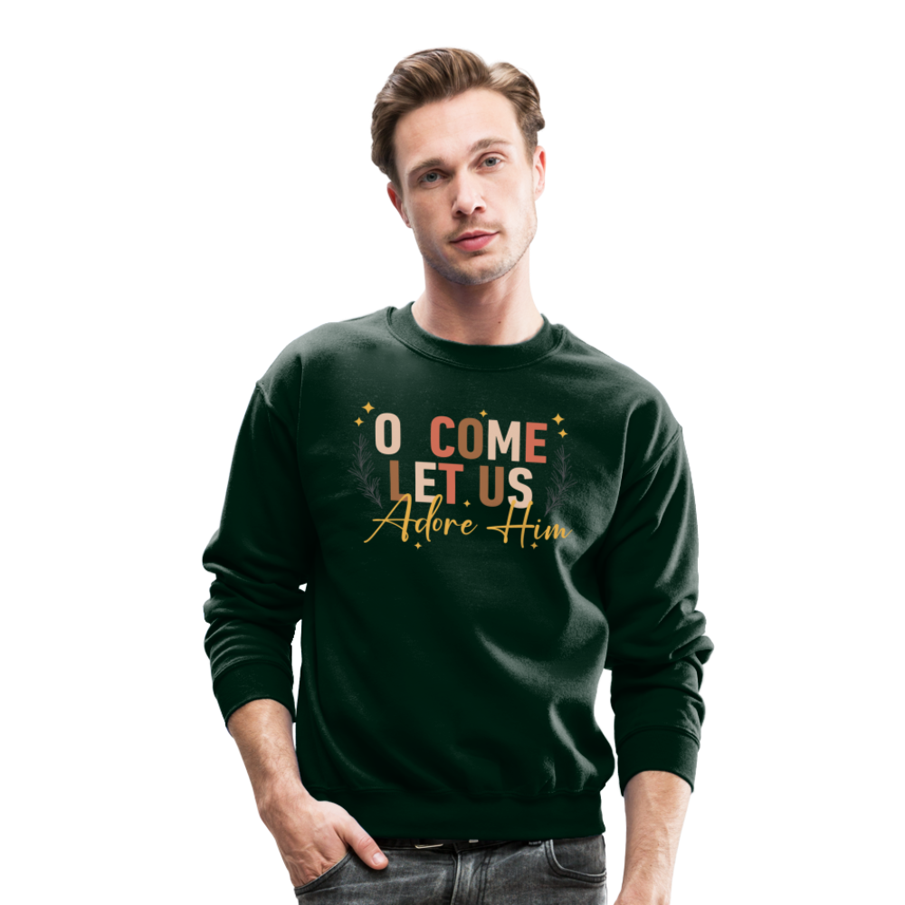 O Come Let us Adore Him Christmas Men's Sweater - forest green