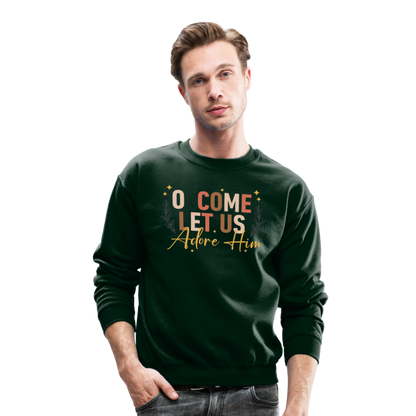 O Come Let us Adore Him Christmas Men's Sweater - forest green